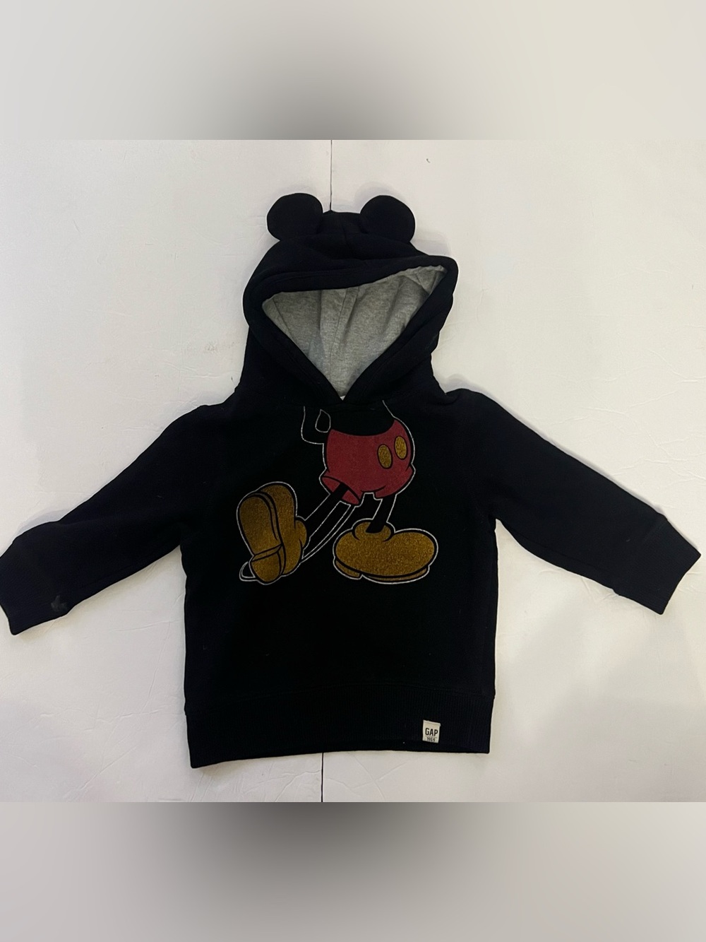 3T GAP Disney Kids Black Mickey Graphic Hoodie, lined hood with ears terry back